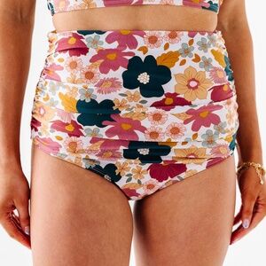 Livy & Kate Womens 3X High Waisted Ruched Swim Bottoms Kailani Floral Pink Green